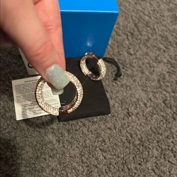 Joan Boyce Rose Gold Hoop Earrings with Crystals - Picture 4 of 10